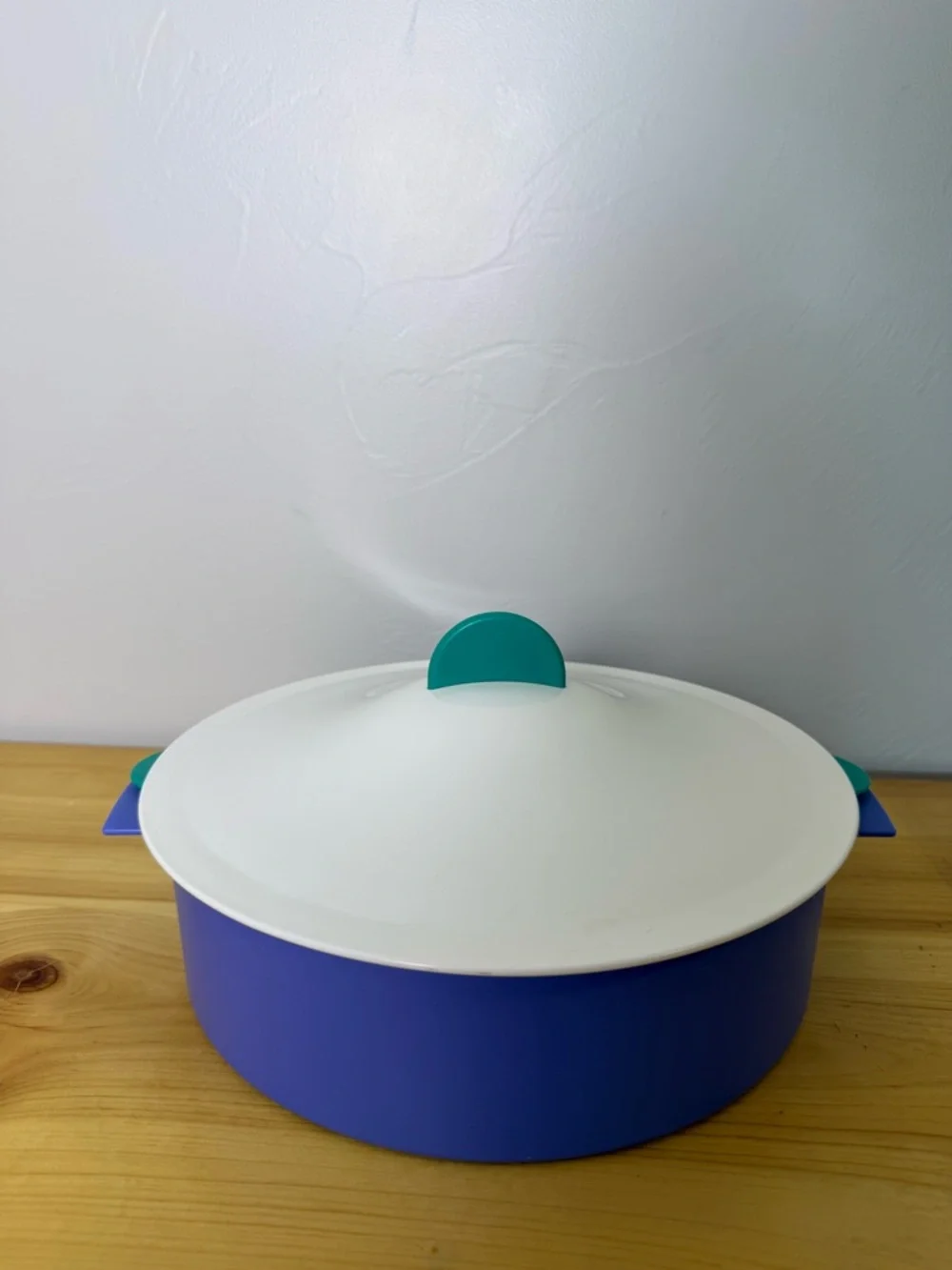 Vintage Tupperware Microsteamer Large 3-Piece Set Periwinkle Turquoise & White‎